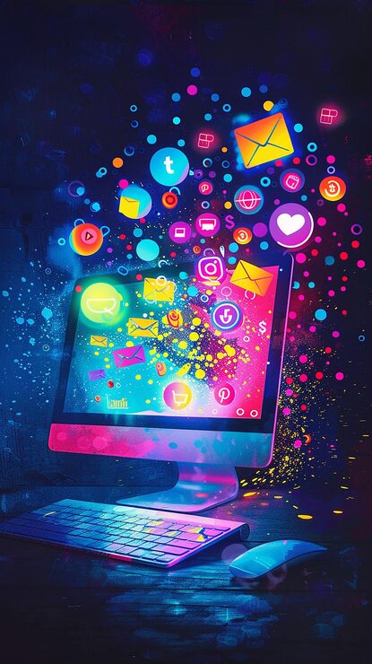 Diseño gráfico estratégico B2B · Compartamos Redes Escena vectorial de arte digital en pantalla · Diseño Gráfico B2B · Compartamos Redes